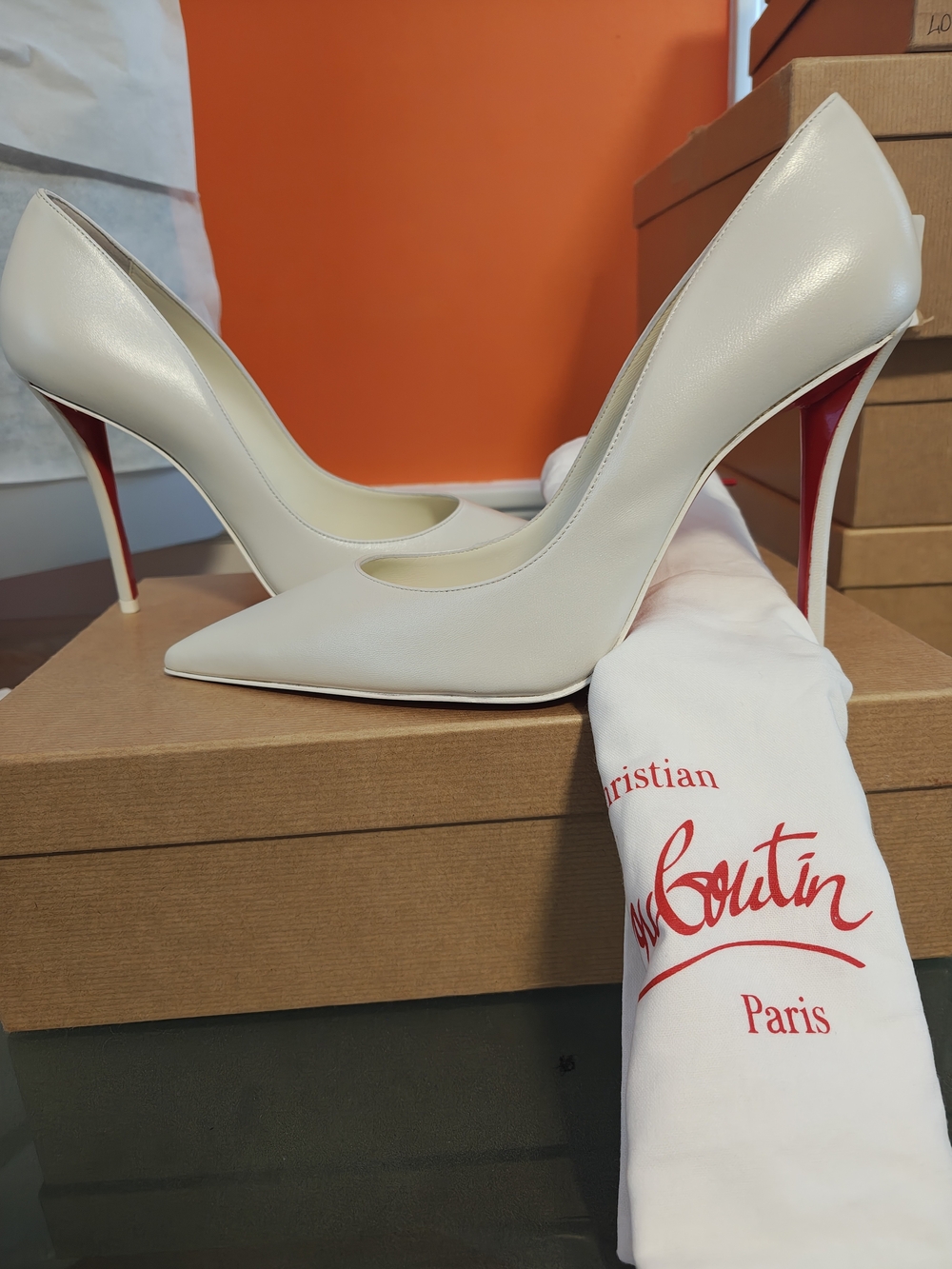 Christian Louboutin White Patent Leather Pointed-Toe Pumps